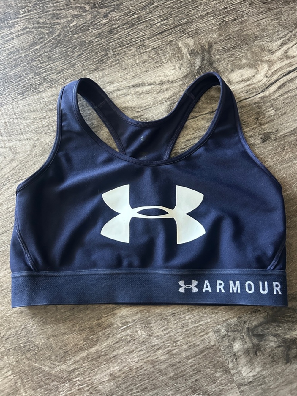 Under Armour Navy Blue Racerback Sports Bra with White Logo